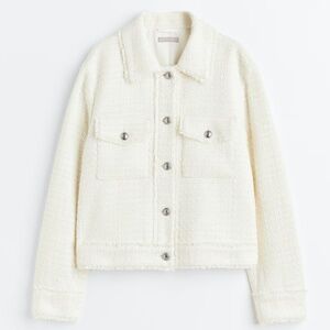 H&M Womens Fringe-trimmed bouclé jacket Cream Size Medium M
